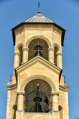 Around view of The Holy Trinity Cathedral of Tbilisi (Sameba) and buildings in old Tbilisi