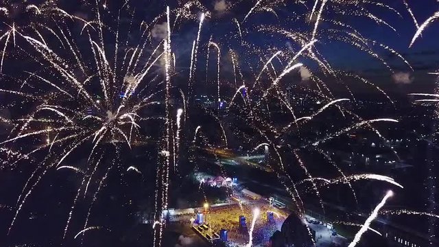 Fireworks in the sky from drone