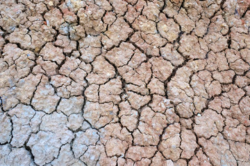 Dry cracked earth. Clay, sandy, dry soil in the desert under the sun. Without water