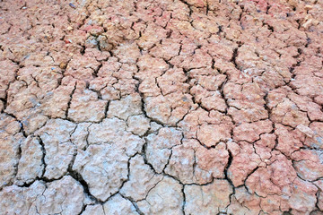 Dry cracked earth. Clay, sandy, dry soil in the desert under the sun. Without water