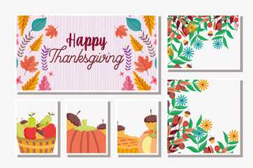 thanksgiving cards set food and foliage leaves season