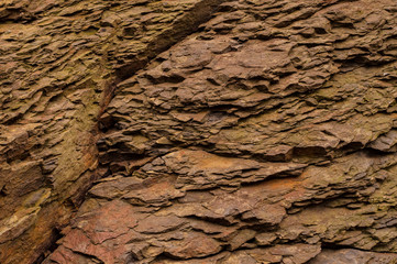 cracked rock formation turned green from time to time