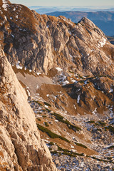 Montenegro, Durmitor landscape. Layers of mountains. Montenegro national park Durmitor. Sunrise landscape. Mala Crna Gora. Balkans. Copyscape, place for text.