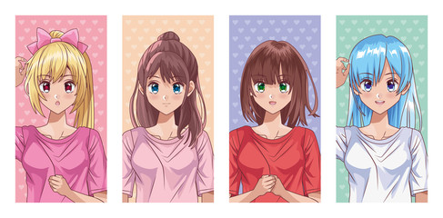 Fototapeta premium bundle of young girls hentai style characters