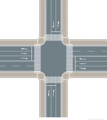 左側通行の交差点のイメージ.ベクター素材