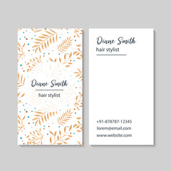 Business Card Design Template With Tropical Leaves.