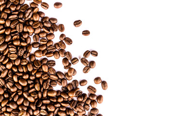 Close up of Coffee beans on white background
