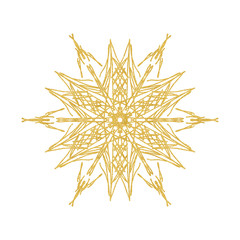 Snowflake sketch icon isolated on white background. Hand drawn mandala. Swirl gold icon for infographic, website, design or app