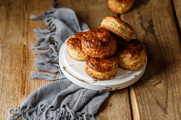 Homemade scone with cheese. Freshly baked delicious english scones.