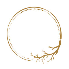 Vector round dotted frame with autumn branch decoration. Fall season vintage style template.