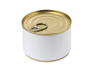 Tin can with blank label and with key on the cap.
