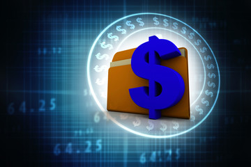 3d rendering Dollar symbol with folder