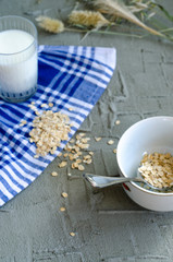 Milk and outs on concrete background