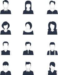 Set of hand drawn Avatar profile icon (or portrait icon), including male and female . User flat avatar icon, sign, profile people symbol.Social media avatar vector graphics flat icons.