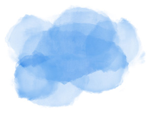 Abstract watercolor splashes in shades of blue on white background.