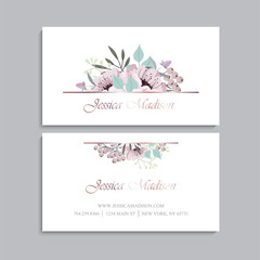 Fototapeta na wymiar Business card template with pink flowers