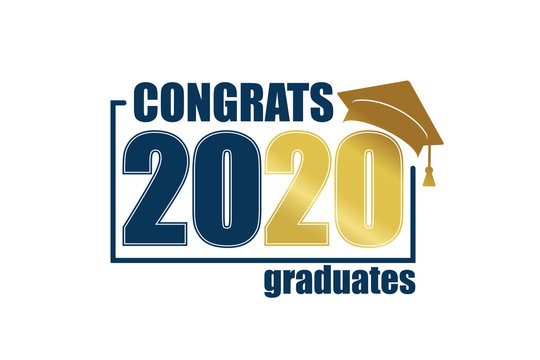 Class Of 2020. Blue Frame And Gold Number With Education Academic Cap. Template For Graduation Design Frame, High School Or College Congratulation Graduate, Yearbook. Vector Illustration.