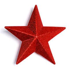 Red glitter star on white