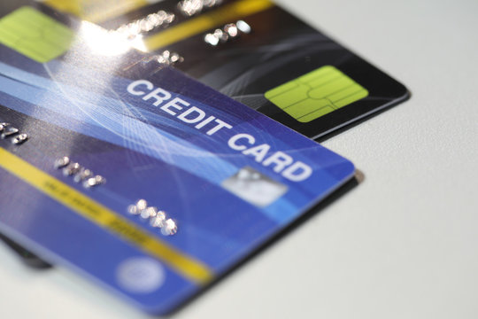 Close up of credit cards with selective focus for background.