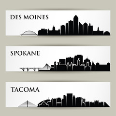 Fototapeta premium United States of America cities skylines - USA - Des Moines, Spokane, Tacoma, Iowa, Washington - isolated vector illustration
