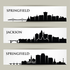 Naklejka premium United States of America cities skylines - Springfield, Missouri, Massachusetts, Jackson, Mississippi - vector illustration