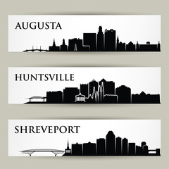Naklejka premium United States of America cities skylines - Augusta, Huntsville, Shreveport, Georgia, Alabama, Louisiana - isolated vector illustration