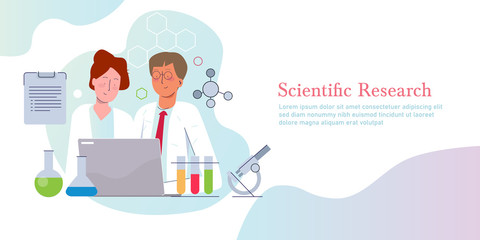 Scientific research. Concept of science discovery in laboratory vector illustration gradient flat