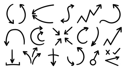 Hand drawn arrow vector icons set. 