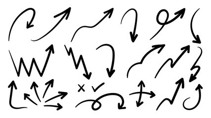 Hand drawn arrow vector icons set. 