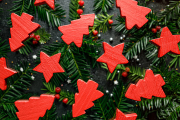 Christmas background with stars and Christmas trees. Christmas pattern.