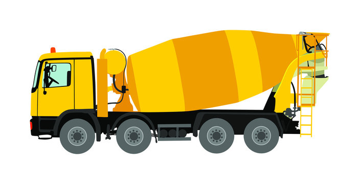 Concrete mixer truck vector illustration isolated on white background. Industrial material transportation. Pouring cement mixer on construction site. Building industrial tool. Heavy industry machine.