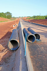 Pipes on a road construction site	
