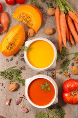 tomato and carrot soup, top view