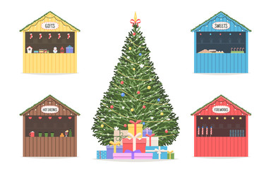 Obraz premium Christmas market set of shops