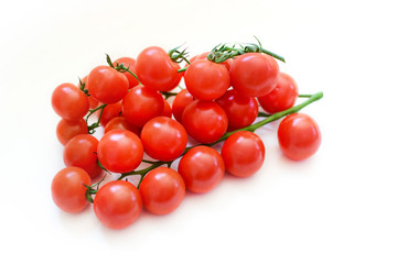 Tomatoes on the branch. Isolated white background.