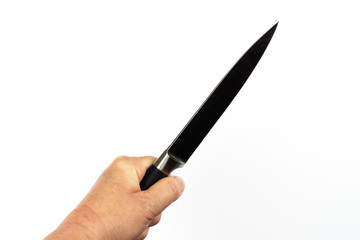 Butchers knife holding in hand