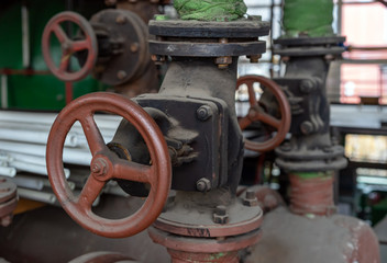 Shutoff valves in a water supply network. Gas boiler room equipment.