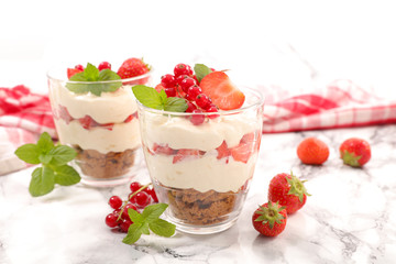berry fruit tiramisu, biscuit and mascarpone