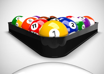 American Pool Billiards Balls Rack Triangle Table Set Up 3D Render