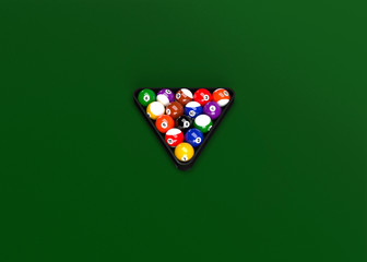 American Pool Billiards Balls Rack Triangle Table Set Up 3D Render