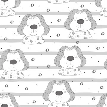 Seamless pattern with cute little dog. vector illustration