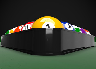 American Pool Billiards Balls Rack Triangle Table Set Up 3D Render