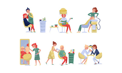 People Characters in Beauty Salon Enjoying Procedures Vector Illustrations