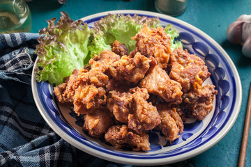 Crispy chicken karaage with lettuce