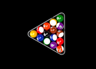 American Pool Billiards Balls Rack Triangle Table Set Up 3D Render