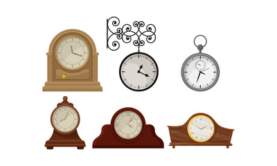 Different Clocks Vector Isolated On White Background Set