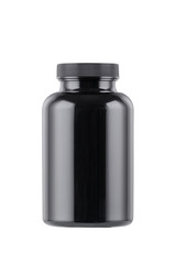 black medicine bottle mockup isolated on white