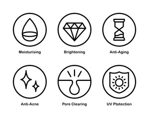 Set of 6 Vector Icons with Cosmetic Properties and Effects.