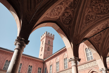 historic courtyard of Trecchi palace Cremona (Lombardy, Italy).
