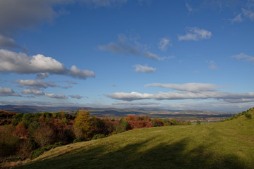 Looking from Finavon Hill and north over the Strathmore Valley, with the Tree Foliage beginning to display its Autumn Colours on an October Day